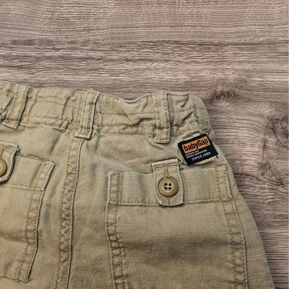 Vintage Baby Gap Linen Cotton Cargo Shorts‎ Tan Khaki 12-18 Months Y2K 2003